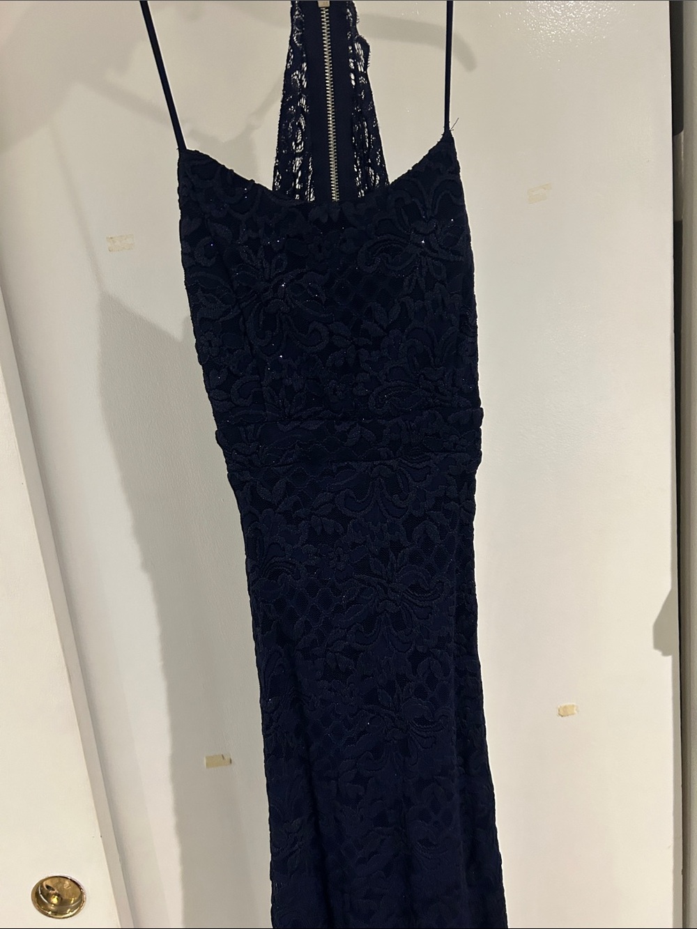 Navy Lace Spaghetti-Strap Maxi Dress